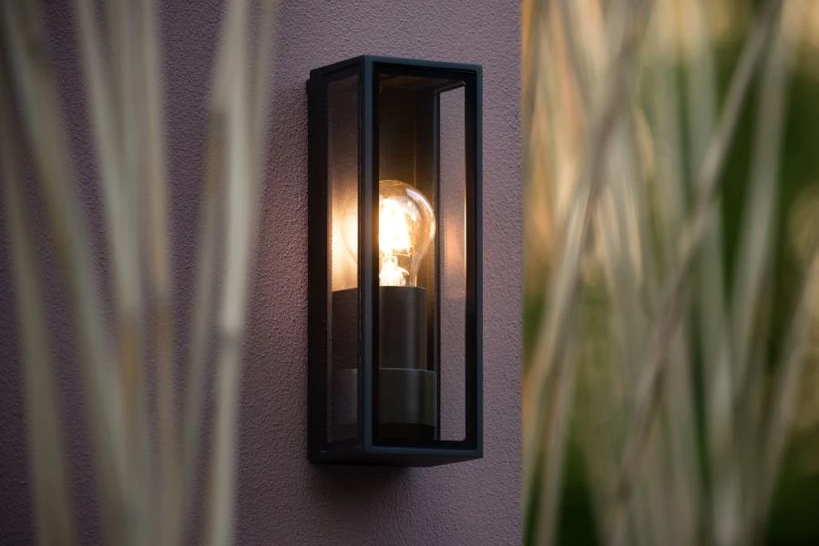 Lucide DUKAN - Wall light Indoor/Outdoor - 1xE27 - IP65 - Black - ambiance 1